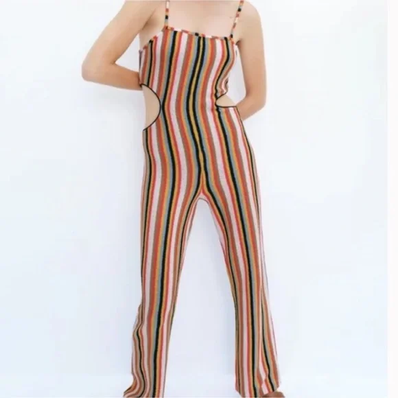 NWT Zara striped cut out knit jumpsuit Size M - Picture 3 of 10